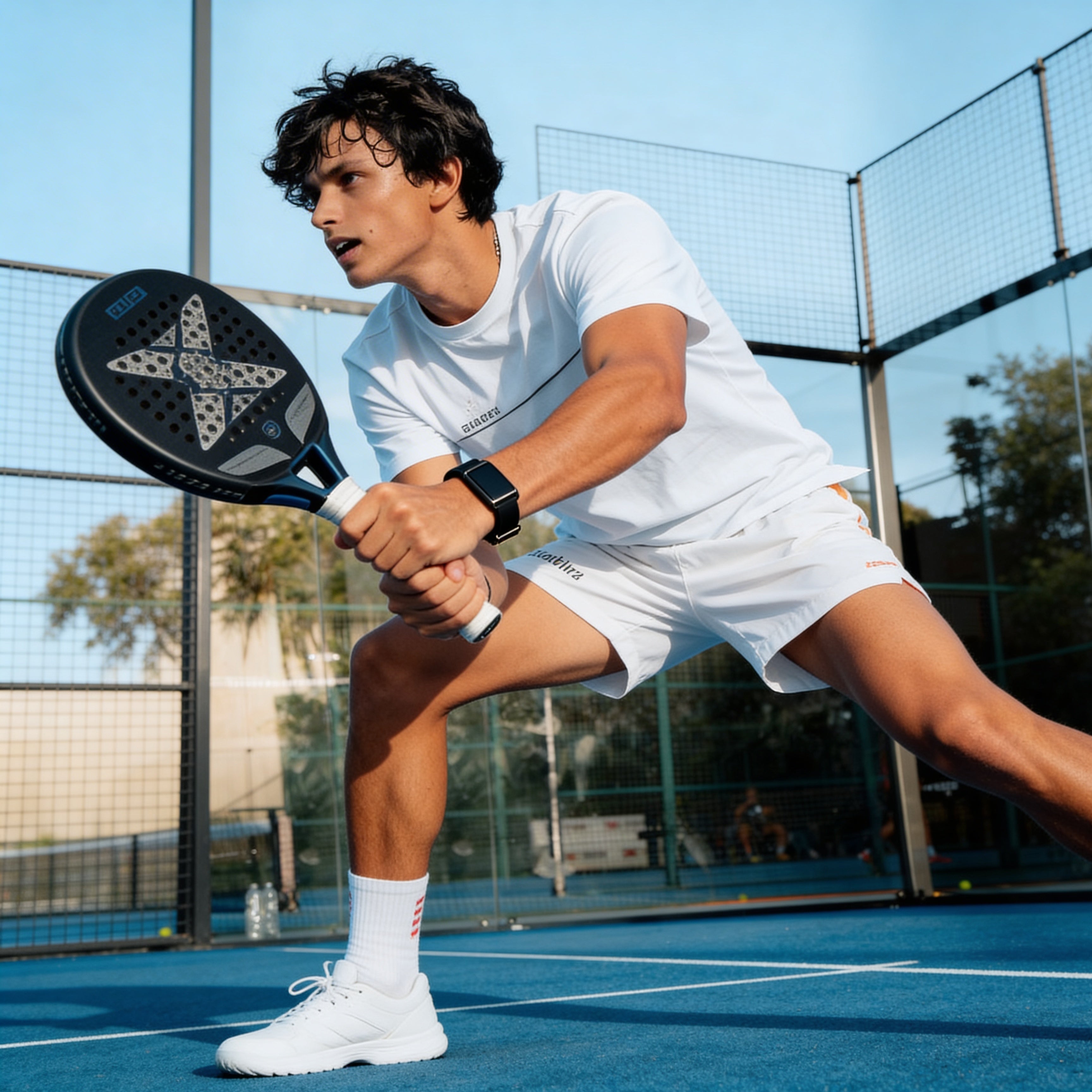Ma boutique smart fitness trackers with black and beige woven bands